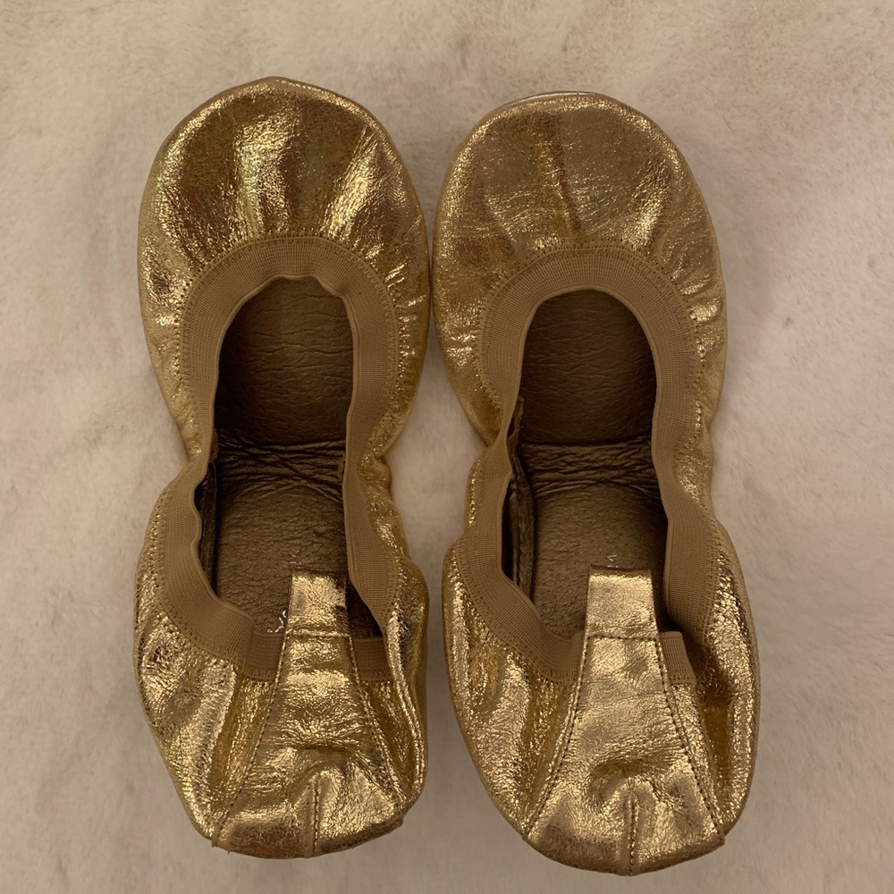 Yosi Samra Textured Metallic Gold Ballet Flats